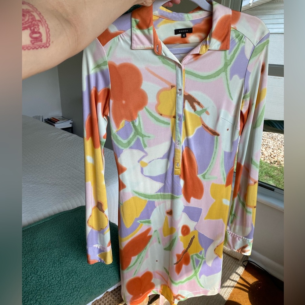 Vintage Tocca Pastel Floral Long-Sleeve Polo Dress